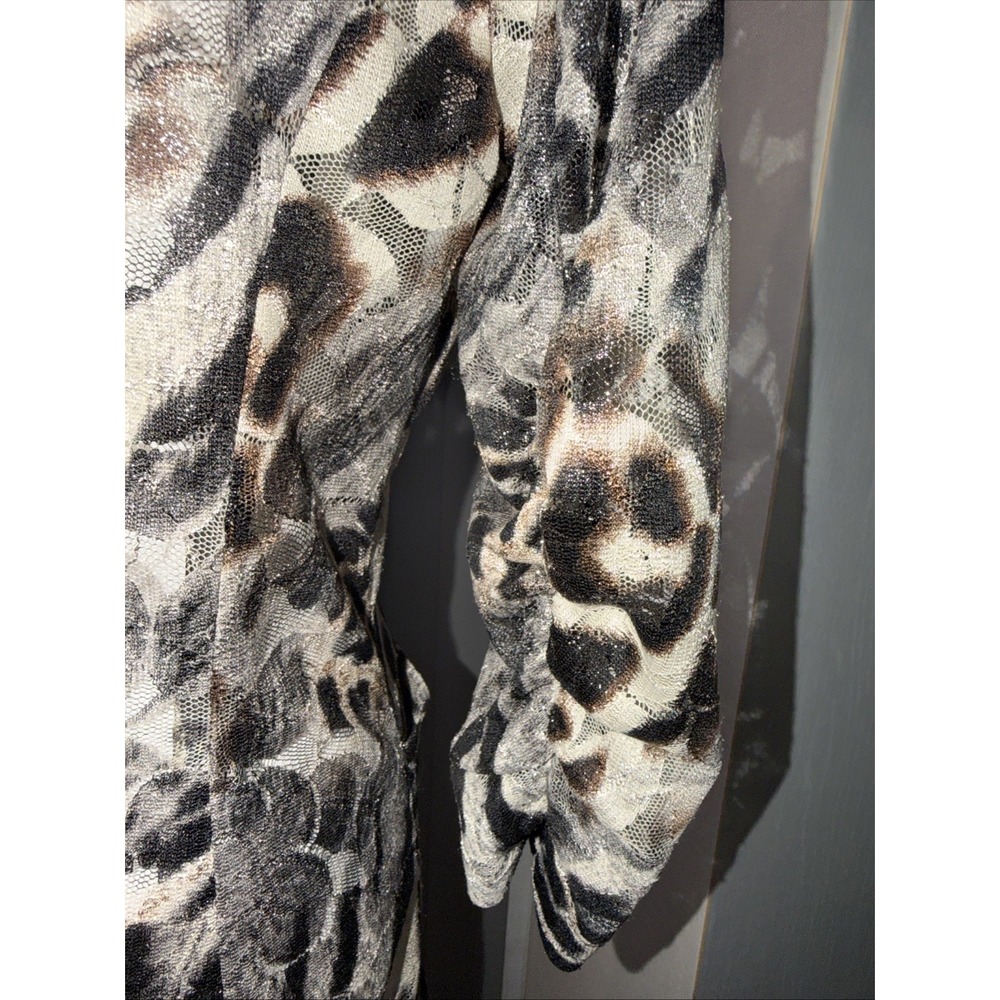 Alberto Makali Leopard Print Lace Blazer Womens L Brown Pockets Mob Wife 3/4 - Picture 4 of 11